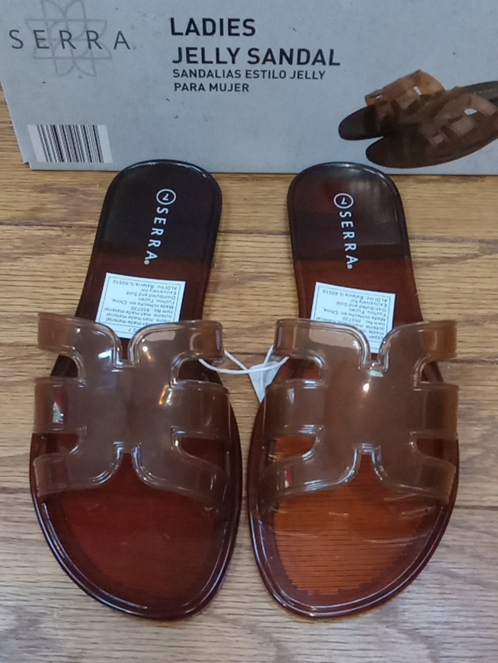 NWT Serra Womens Brown Transparent Jelly Slide Sandals